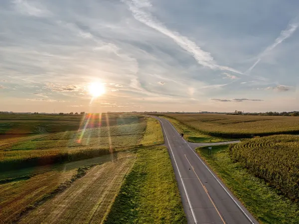 Highway through Midwest farmland